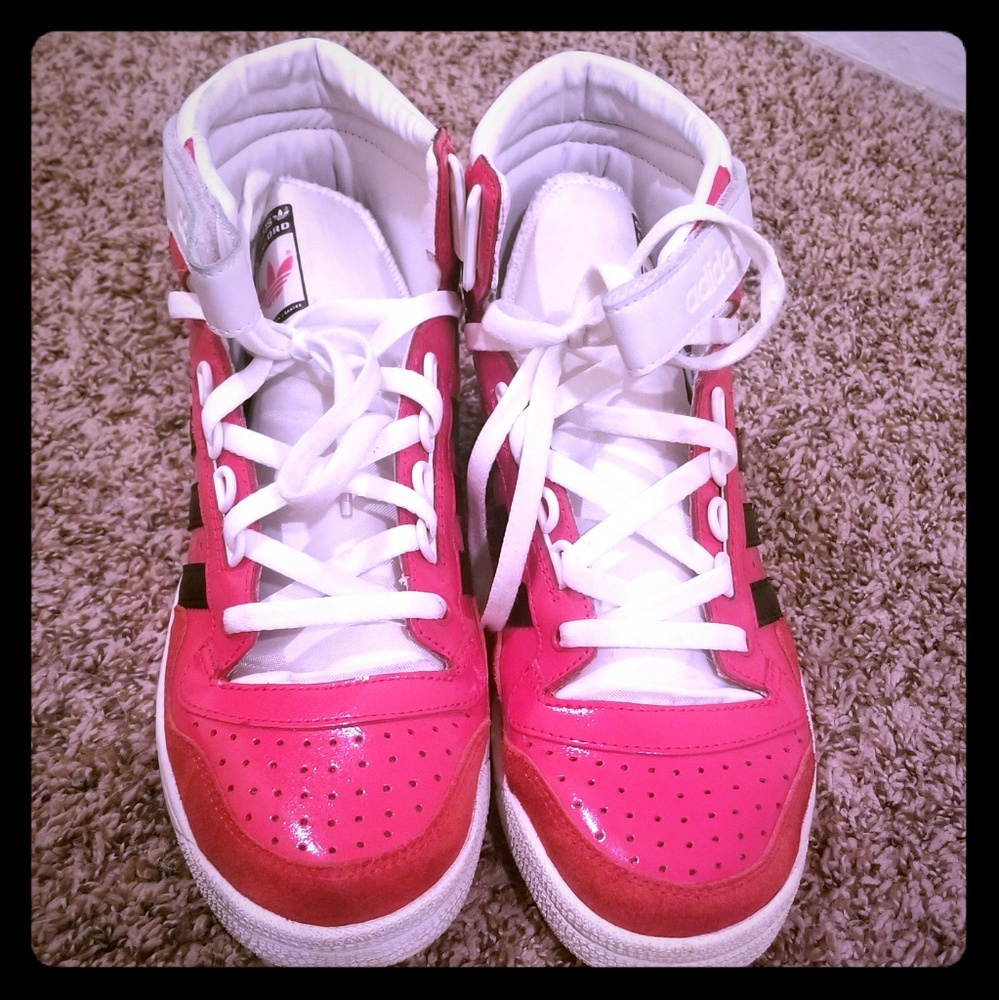 Red Adidas suede & patent leather